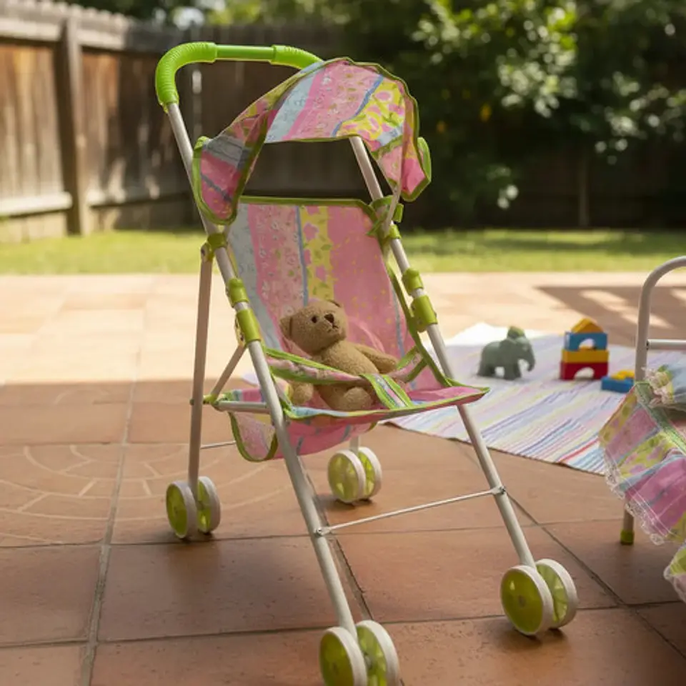 Set Coche Muñecas Niñas Infantil Cuna Comedor Muñecos 3 En 1 6