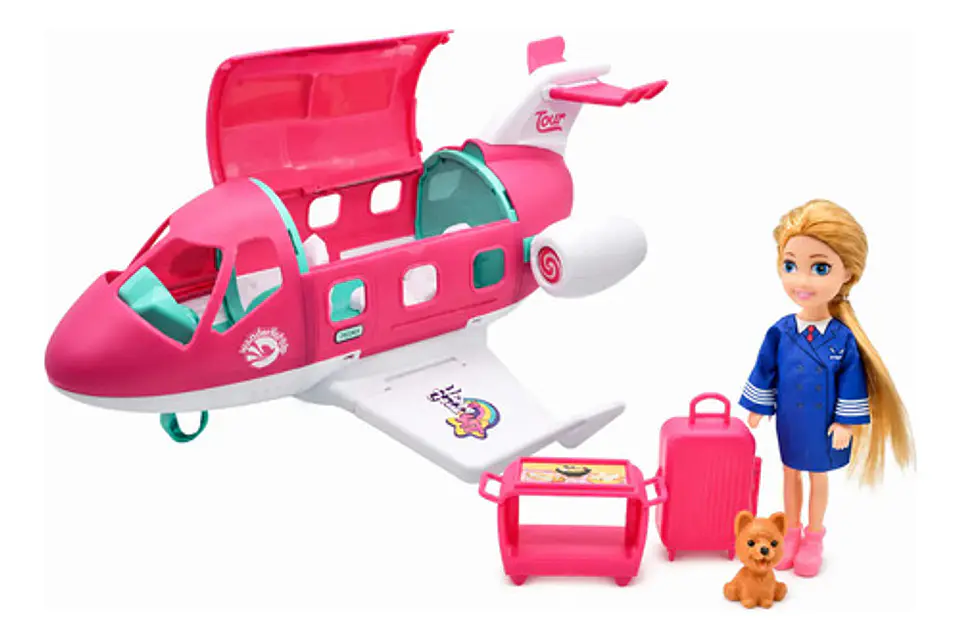 Juego De Avion Azafata Niñas Accesorios Rosa 1