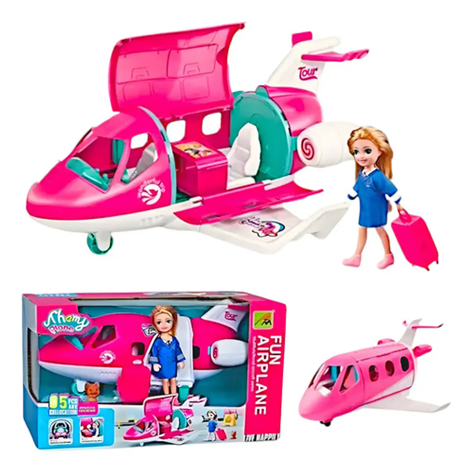 Juego De Avion Azafata Niñas Accesorios Rosa 3