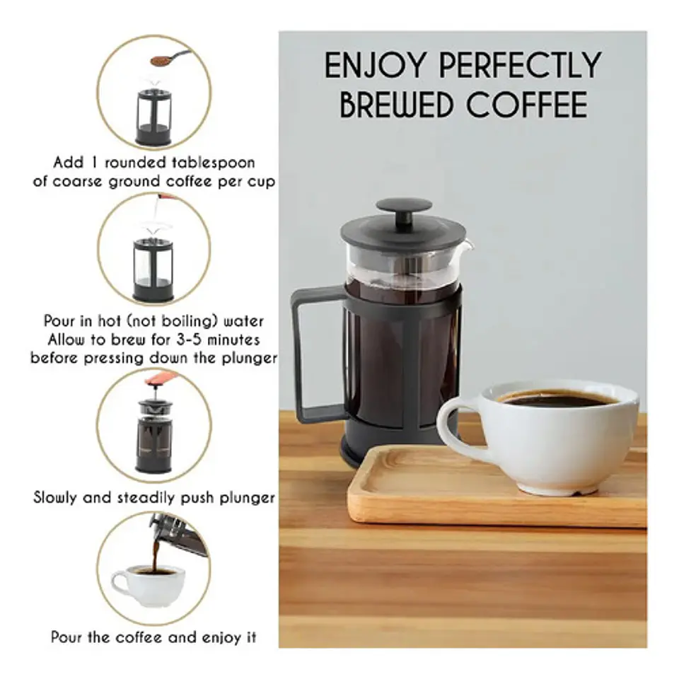 Cafetera Embolo Prensa Francesa 1000cc Vidrio Negra Color Ne 17