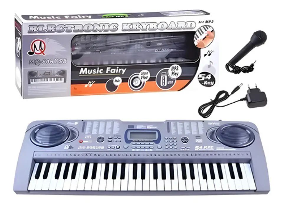 Organeta Piano 54 Teclas Usb Mp3 Micrófono Color Negro 5v 1