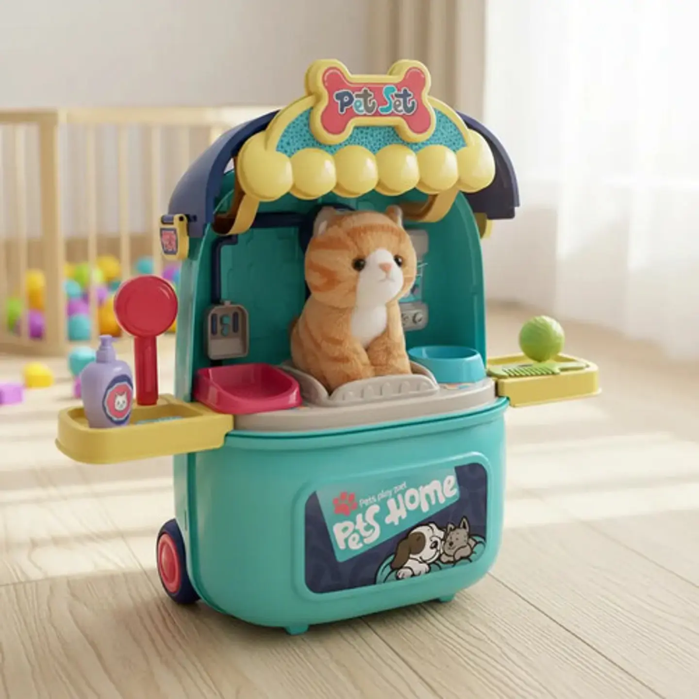 Maleta Maletin Ruedas Mascota Set Veterinaria Cuidado Gato 1