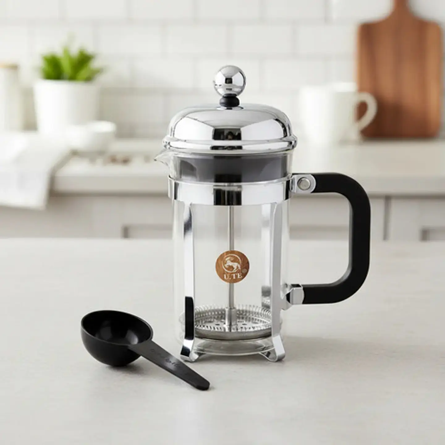 Prensa Francesa Cafe +cuchara Vidrio 350ml Filtro Acero Lujo Negro 1