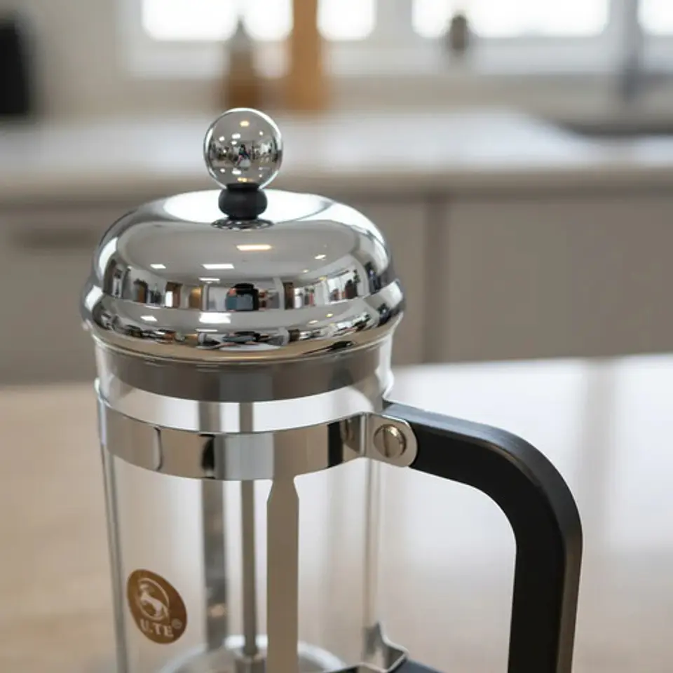 Prensa Francesa Cafe +cuchara Vidrio 350ml Filtro Acero Lujo Negro 2