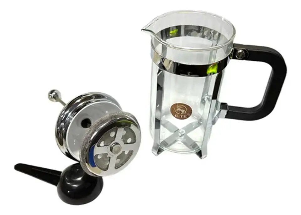 Prensa Francesa Cafe +cuchara Vidrio 350ml Filtro Acero Lujo Negro 5