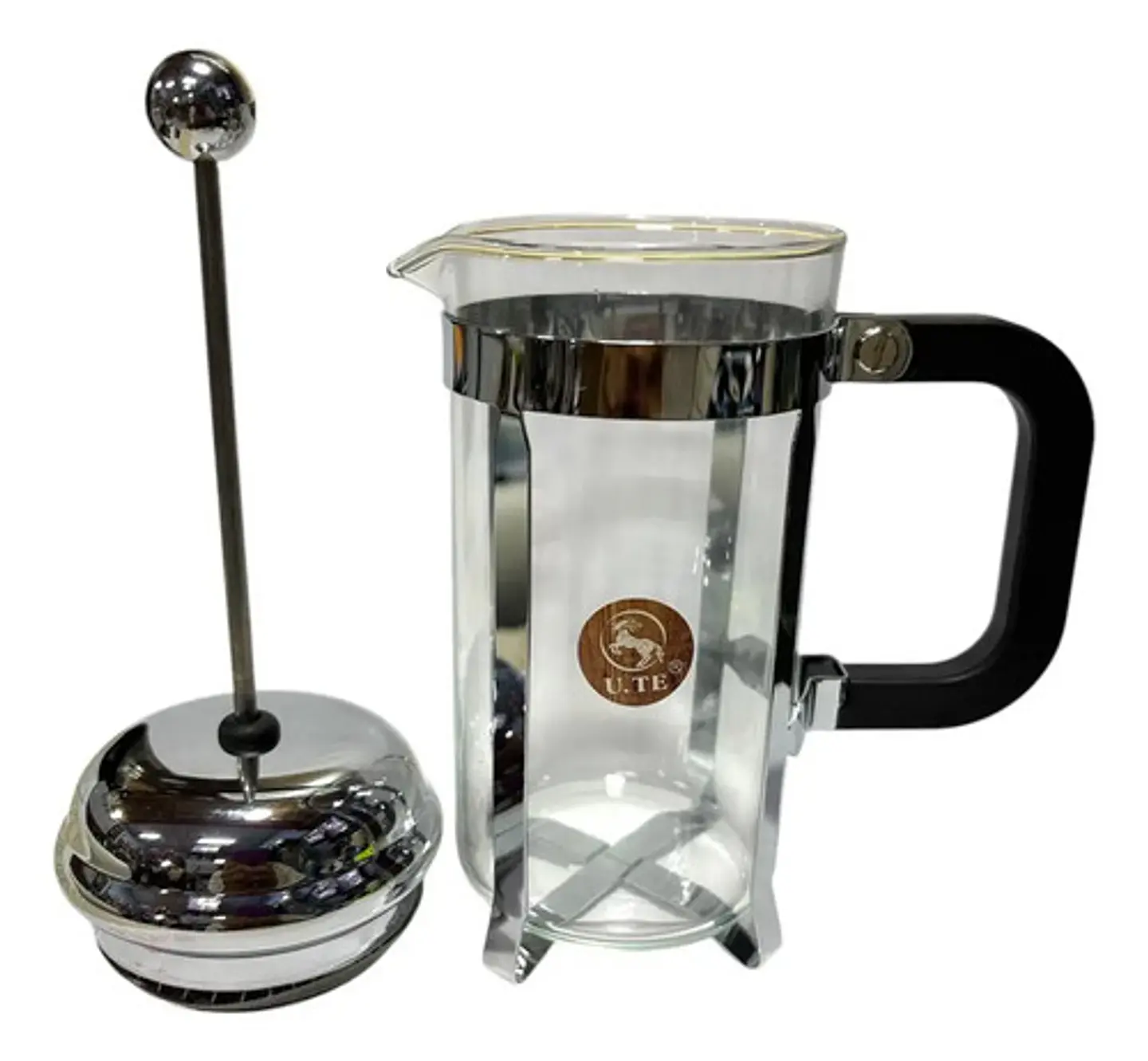 Prensa Francesa Cafe +cuchara Vidrio 350ml Filtro Acero Lujo Negro 6