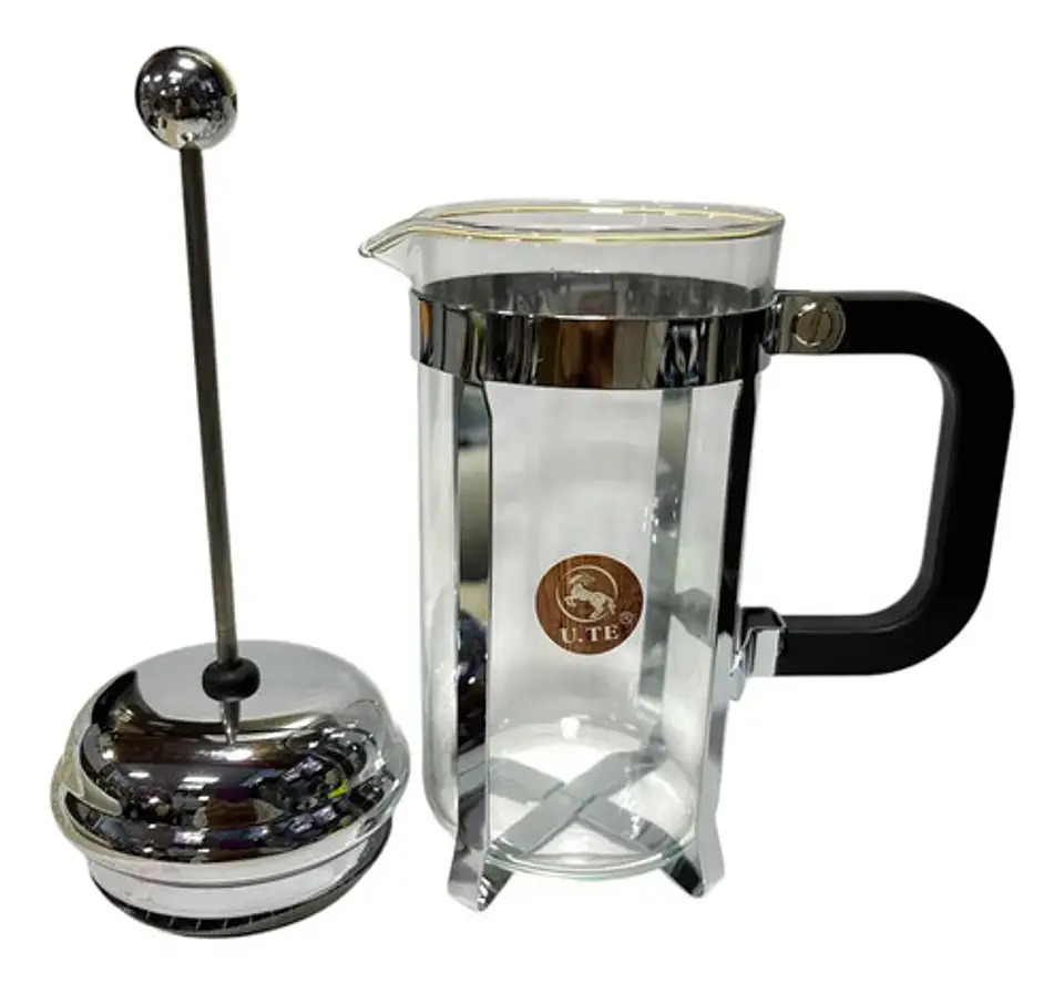 Prensa Francesa Cafe +cuchara Vidrio 350ml Filtro Acero Lujo Negro 6