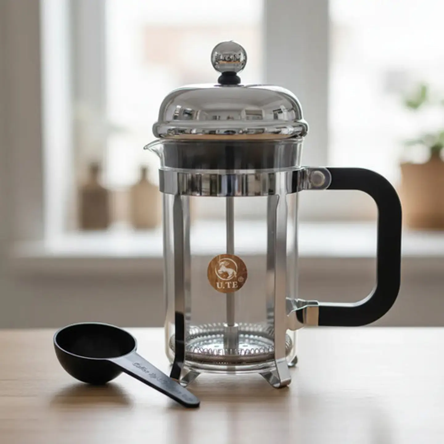 Prensa Francesa Cafe +cuchara Vidrio 350ml Filtro Acero Lujo Negro 7