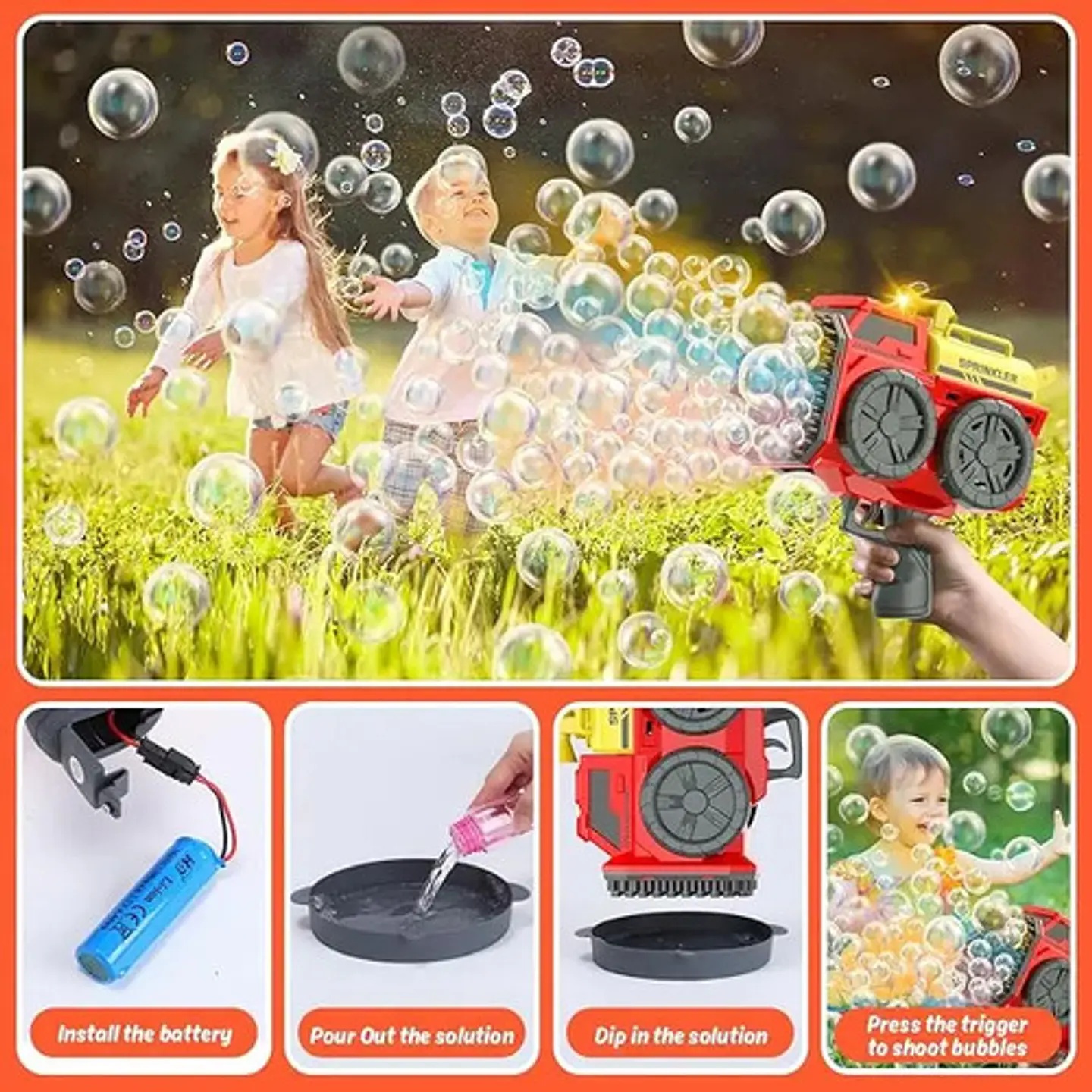Pistola Lanzador Burbujero Eléctrico Usb Liquido Burbujas 10
