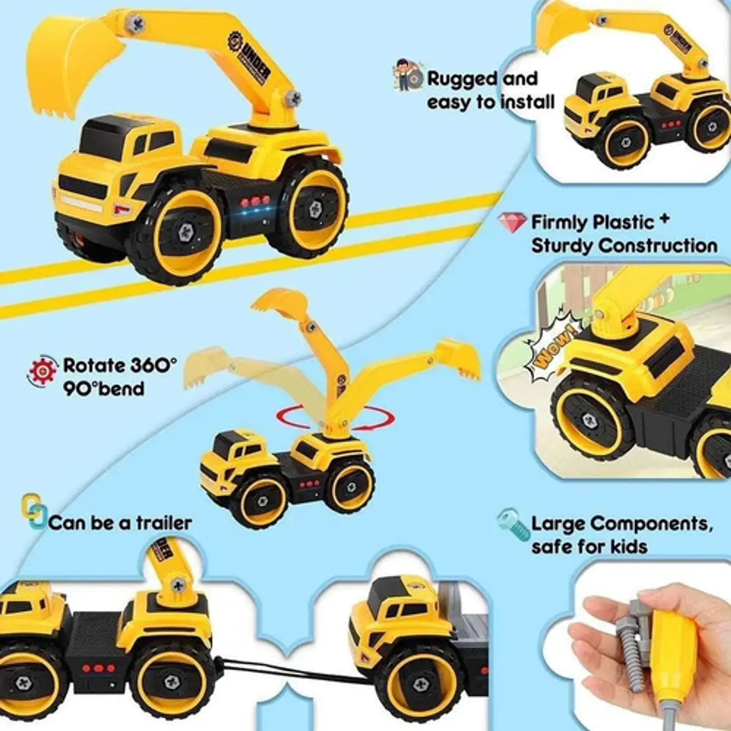 Excavadora City Truck Amarilla Con Luces Y Sonido Amarillo 6
