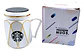 Taza Cerámica Fashion Mugs C2115-1 Con Tapa Espejo Blanco Café Té - Miniatura 1