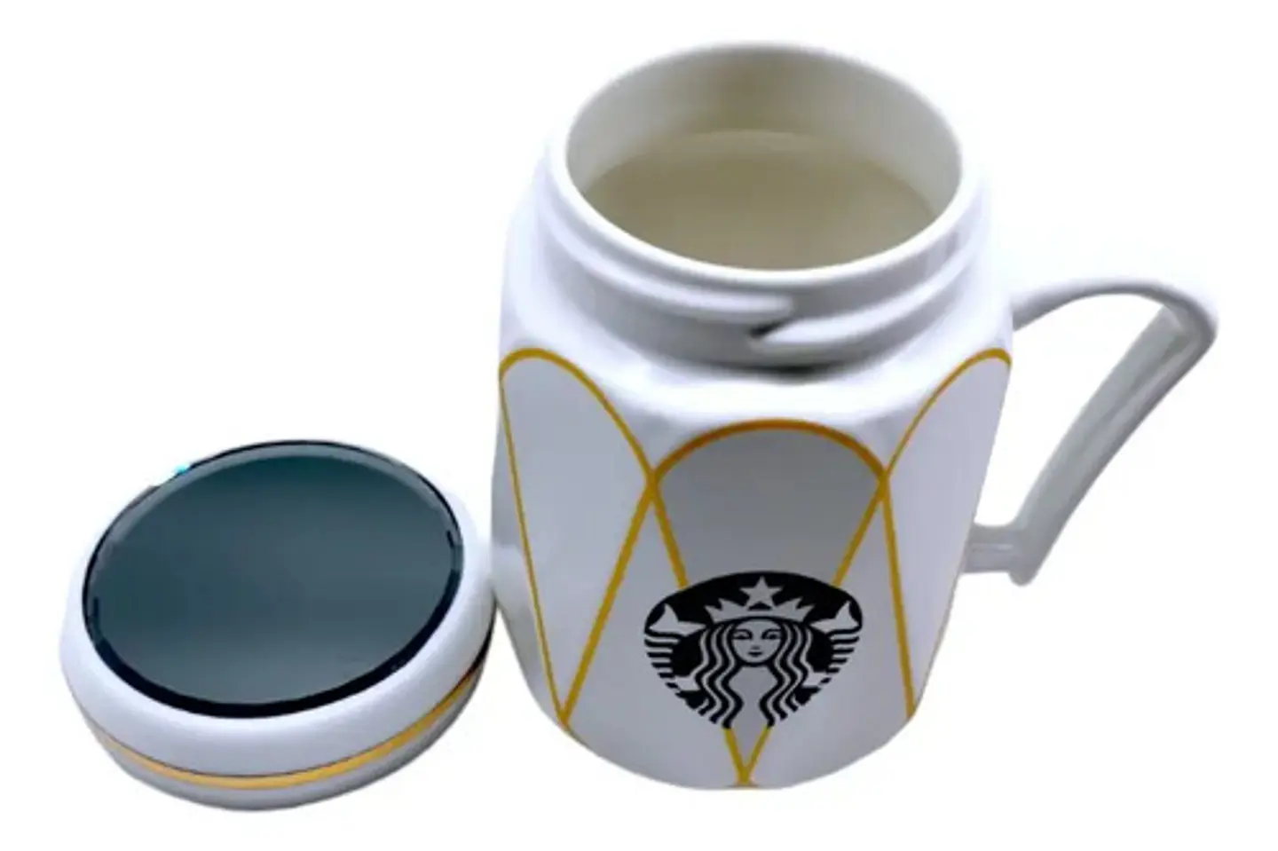 Taza Cerámica Fashion Mugs C2115-1 Con Tapa Espejo Blanco Café Té 2