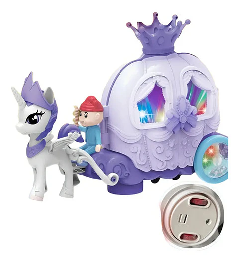 Carruaje Unicornio Hualian Juguete Niños Luces Sonido Movimiento Lila