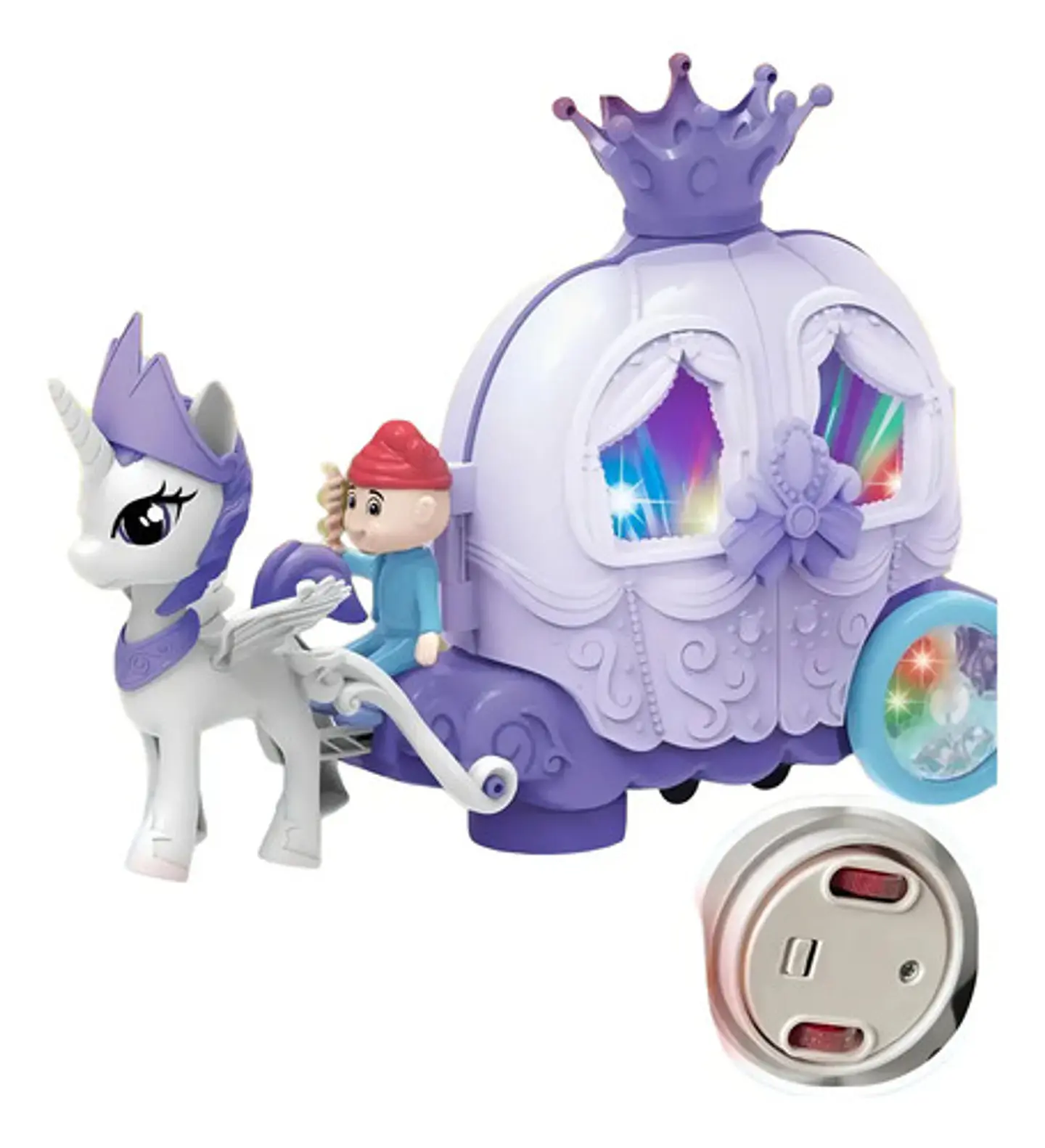 Carruaje Unicornio Hualian Juguete Niños Luces Sonido Movimiento Lila 1