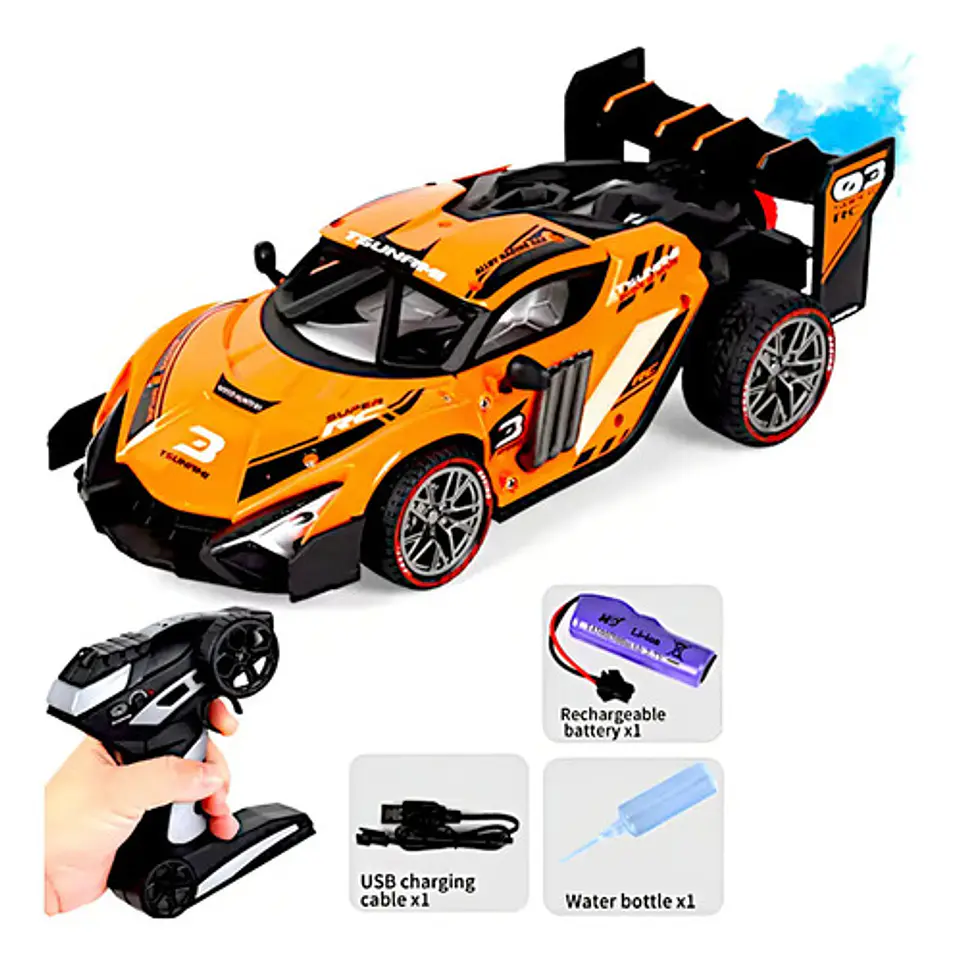 Carro Deportivo Control Remoto Naranja Alta Velocidad Con Pulverización 3