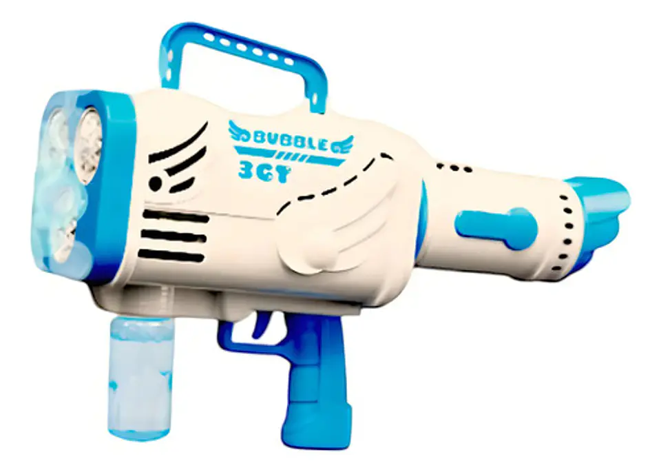 Pistola Bubble Gun 45 Agujeros Eléctrica Luz Juguete Burbuja Azul Azul Ametralladora 1