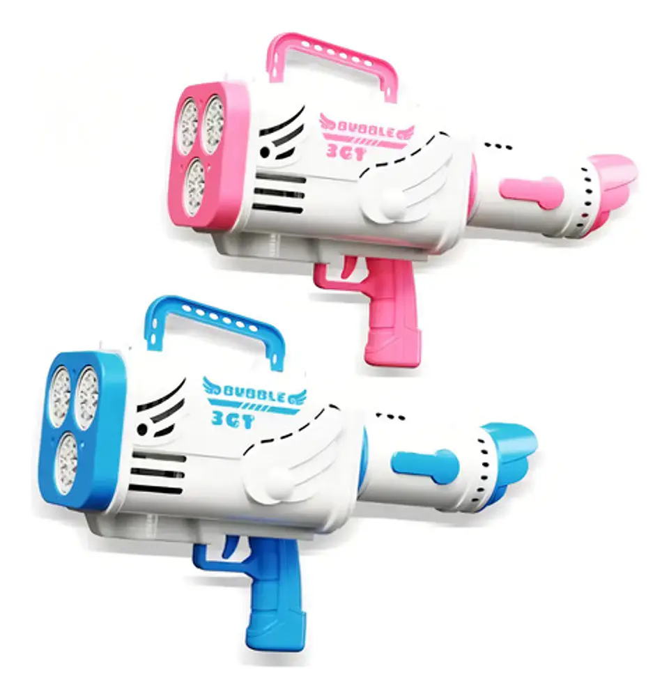Pistola Bubble Gun 45 Agujeros Eléctrica Luz Juguete Burbuja Azul Azul Ametralladora 2