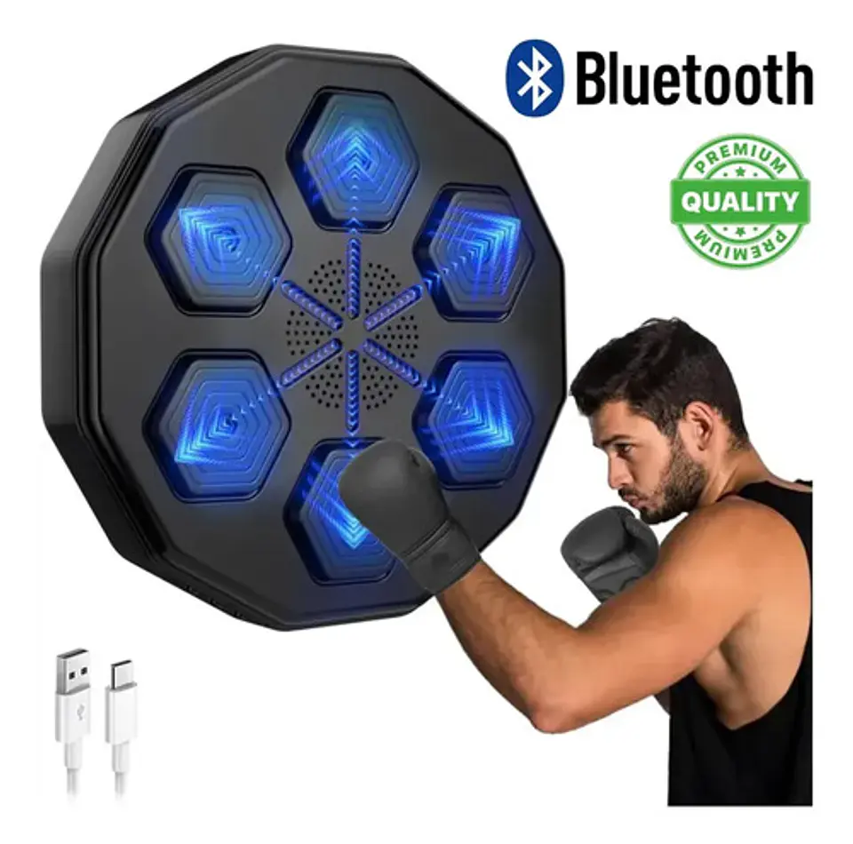 Máquina De Boxeo Musical Tablero Fit Con Guantes Bluetooth Negro 4