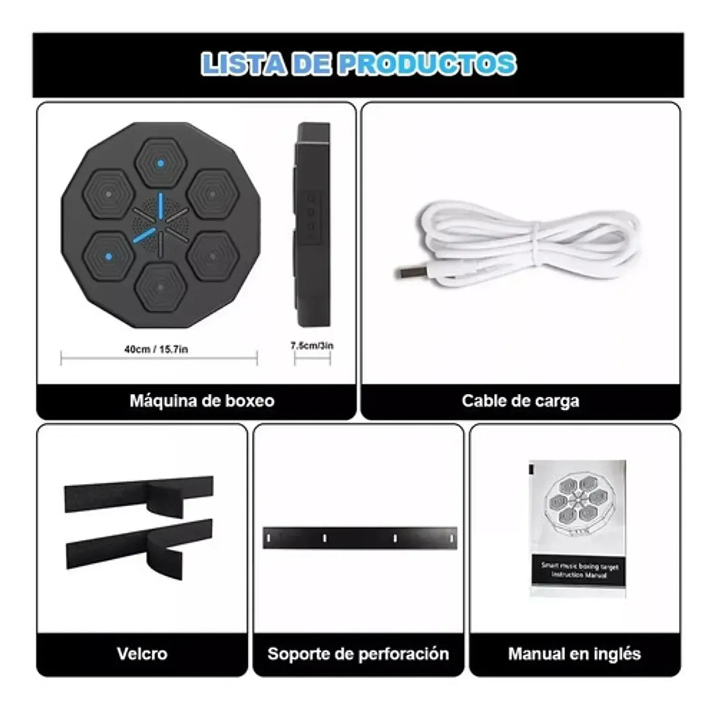 Máquina De Boxeo Musical Tablero Fit Con Guantes Bluetooth Negro 5