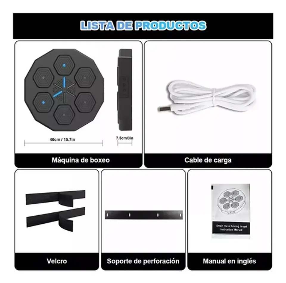 Máquina De Boxeo Musical Tablero Fit Con Guantes Bluetooth Negro 5