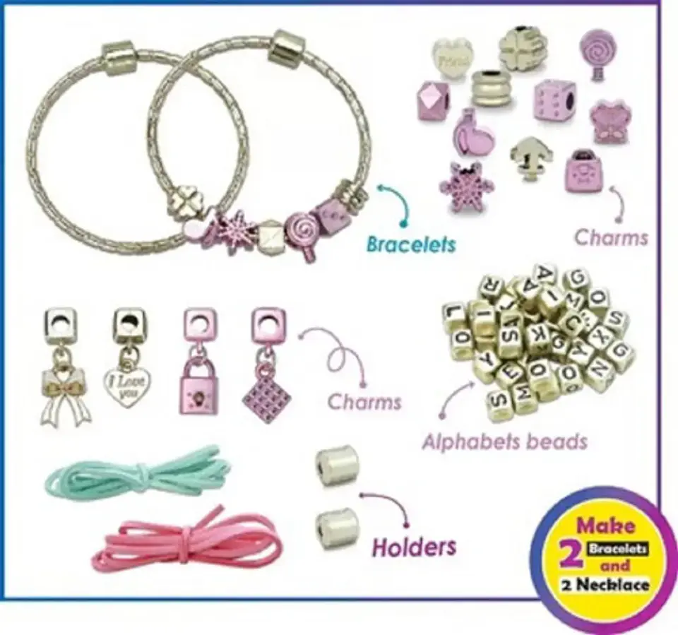 Set Infantil Niñas Juego Armar Crear Pulseras Dijes 4