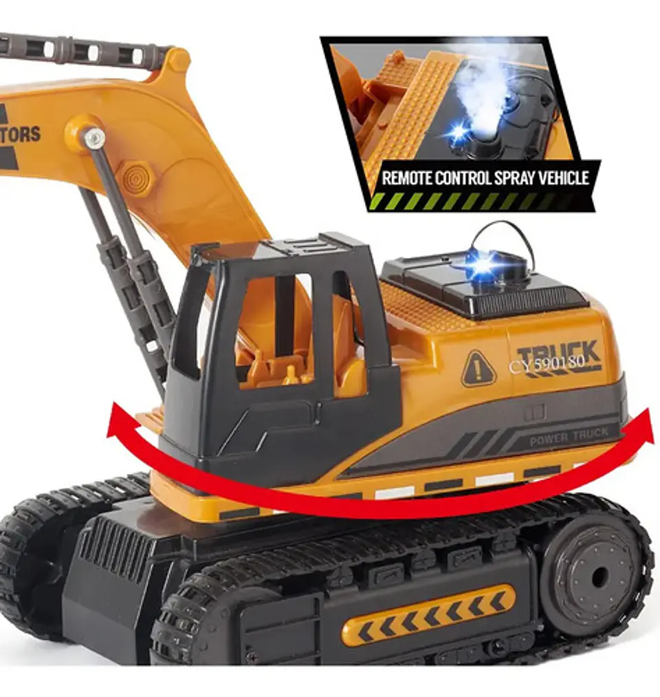 Carro Retro Excavadora A Control Remoto Luces Y Sonido Color Amarillo Personaje Retroexcavadora 5