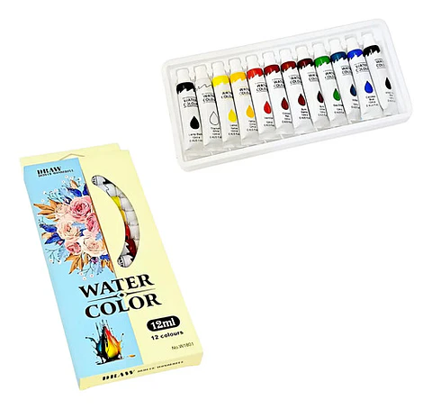 Paleta De Pintura 12 Pcs Óleos Y Acuarelas Draw 12 Ml Multicolor Modelo F1801