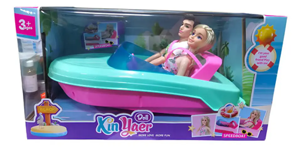 Bote Lancha + Muñeca Y Ken Juguete Color Rosa 1
