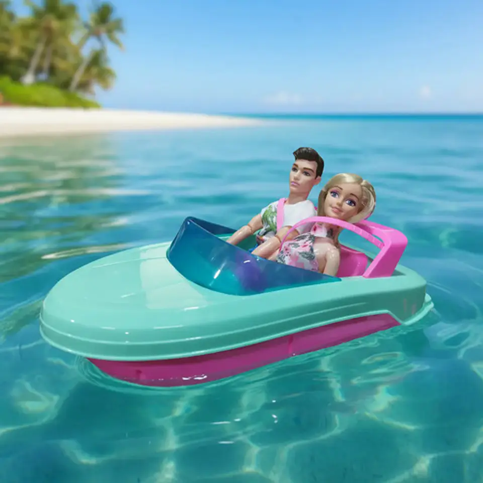 Bote Lancha + Muñeca Y Ken Juguete Color Rosa 5