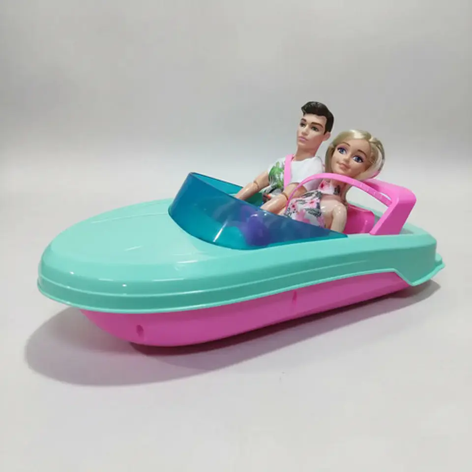 Bote Lancha + Muñeca Y Ken Juguete Color Rosa 6