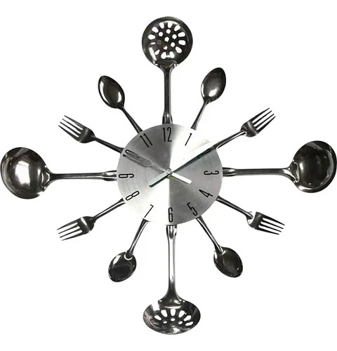 Reloj Analogico Utensilios Cocina Pared 40 Cm Metal Lujo