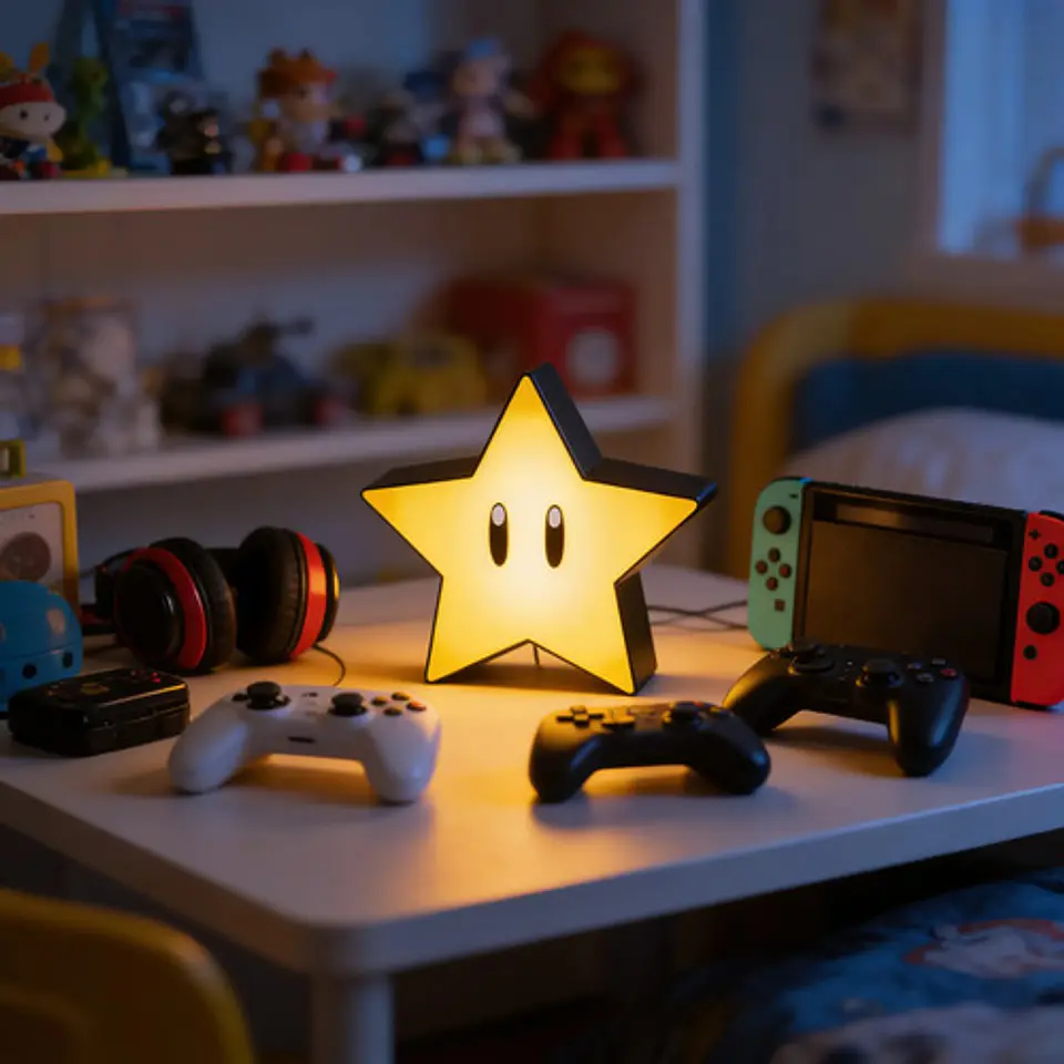 Lámpara De Mesa Bloque De Super Mario Bros Con Sonidos, Led Y Usb Luces Estrella De Mario Negro 5