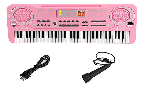 Organeta Piano Musical Niños Niñas 61 Teclas Microfono Color Rosa