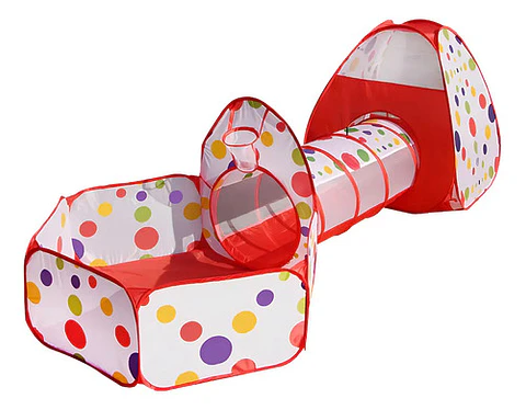 Carpa Tunnel Piscina 3 En 1 Macro Infantil Rojo Puntos Niños 2 Años A 3 Años Puntos Rojo