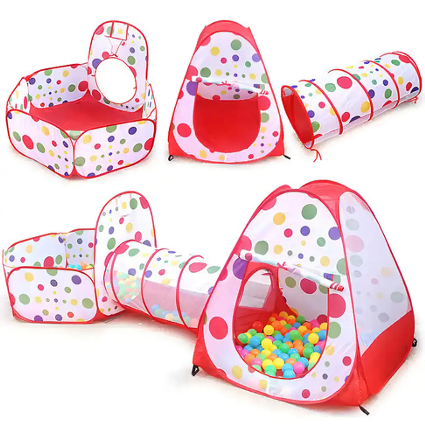 Carpa Tunnel Piscina 3 En 1 Macro Infantil Rojo Puntos Niños 2 Años A 3 Años Puntos Rojo 2