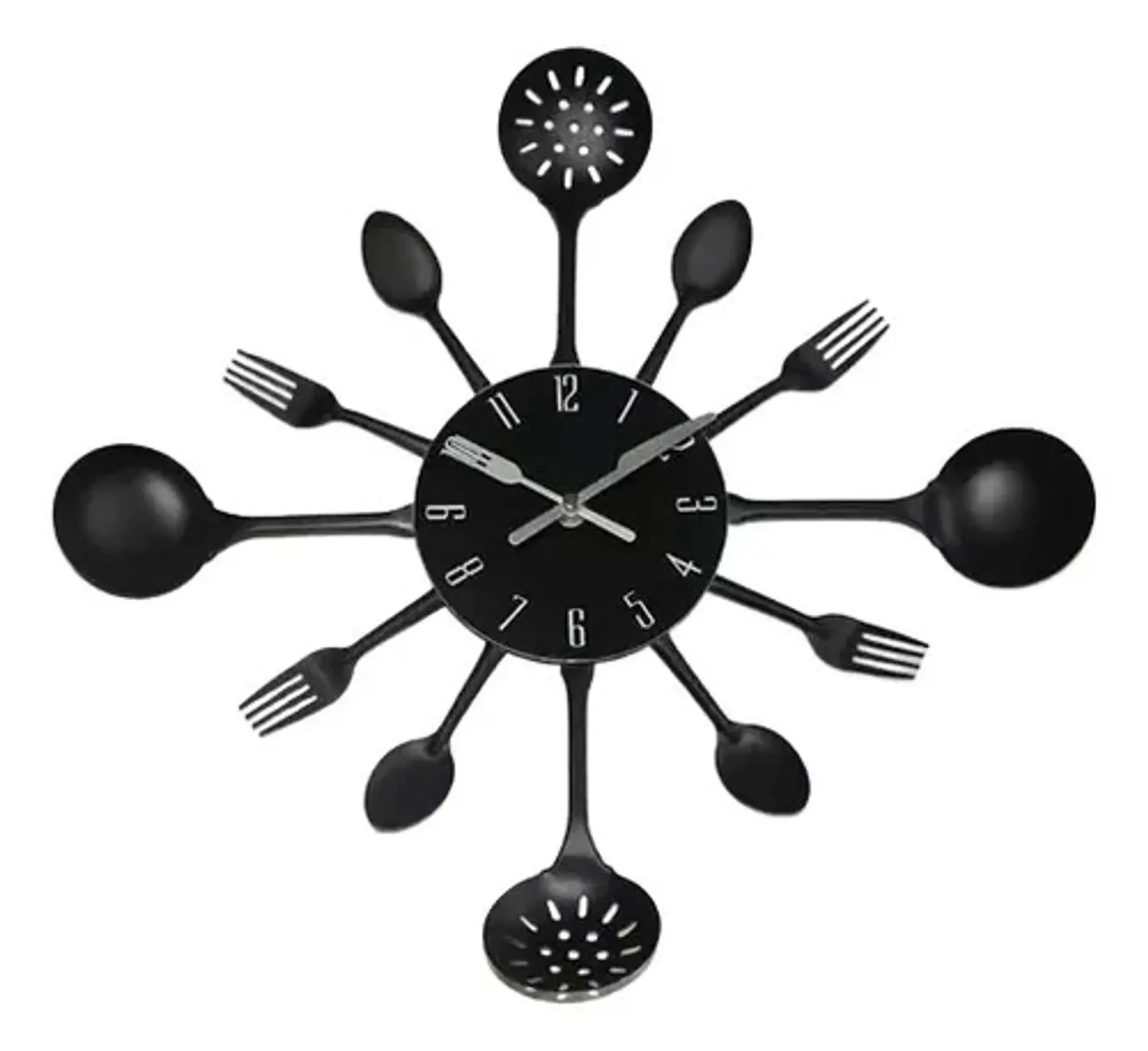 Reloj De Pared Redondo Para Cocina De Metal Negro Con Utensilios  40 Cm 1