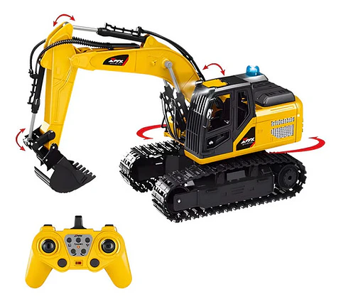 Excavadora A Control Remoto 1:18 Con Spray Niños Juguete Color Amarillo
