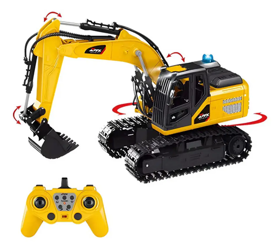 Excavadora A Control Remoto 1:18 Con Spray Niños Juguete Color Amarillo 1