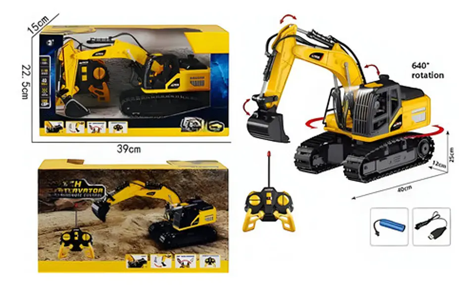 Excavadora A Control Remoto 1:18 Con Spray Niños Juguete Color Amarillo 2