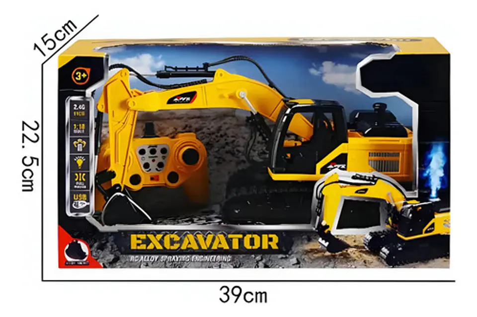 Excavadora A Control Remoto 1:18 Con Spray Niños Juguete Color Amarillo 3