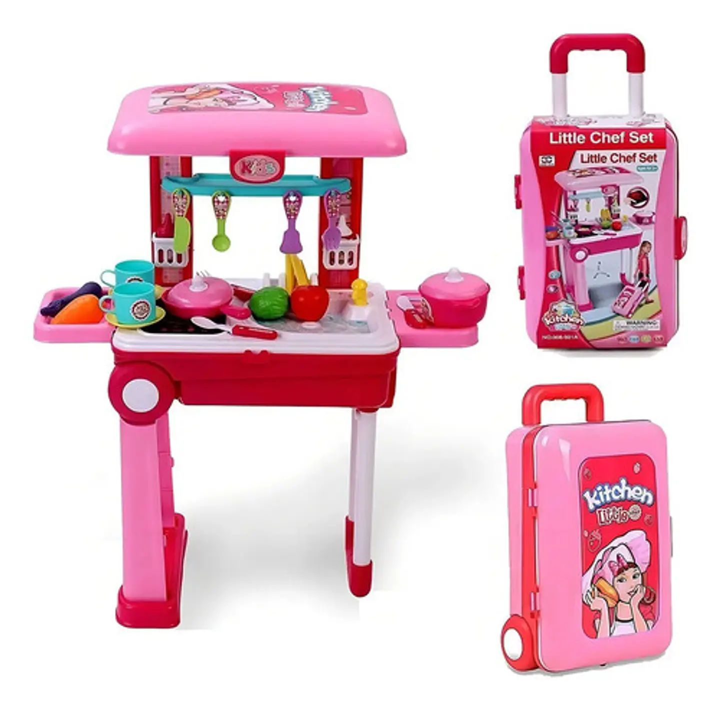 Set Cocina Maletín Little Chef Modelo 008-926a Rosado 27 Accesorios Portátil Rosado / 008-921a 1