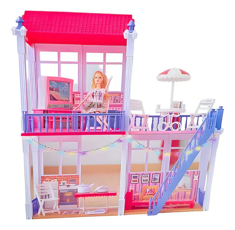 Casa De Muñecas 114 Piezas Con Luz Led  Muñeca Incluida 74cm