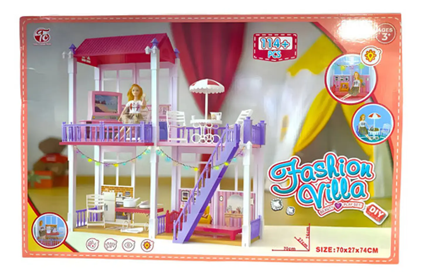Casa De Muñecas 114 Piezas Con Luz Led  Muñeca Incluida 74cm 2