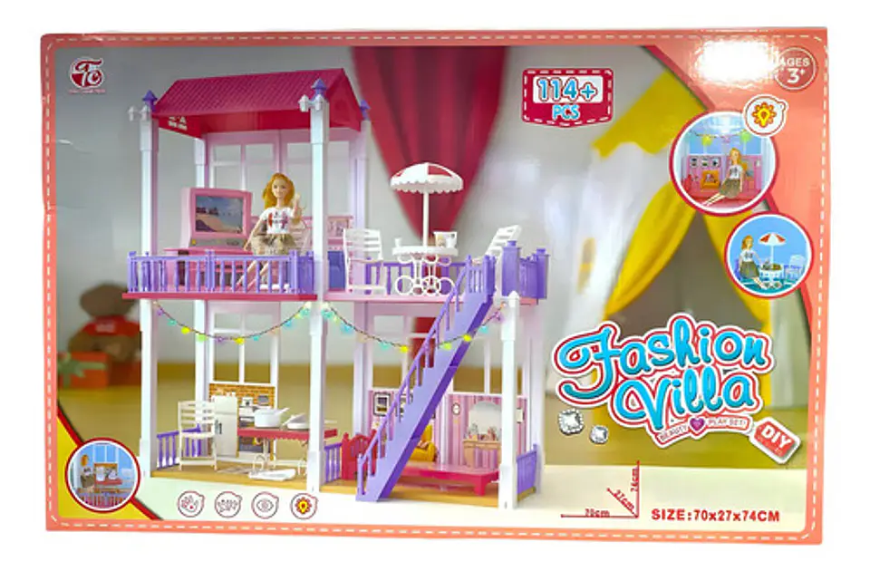Casa De Muñecas 114 Piezas Con Luz Led  Muñeca Incluida 74cm 2