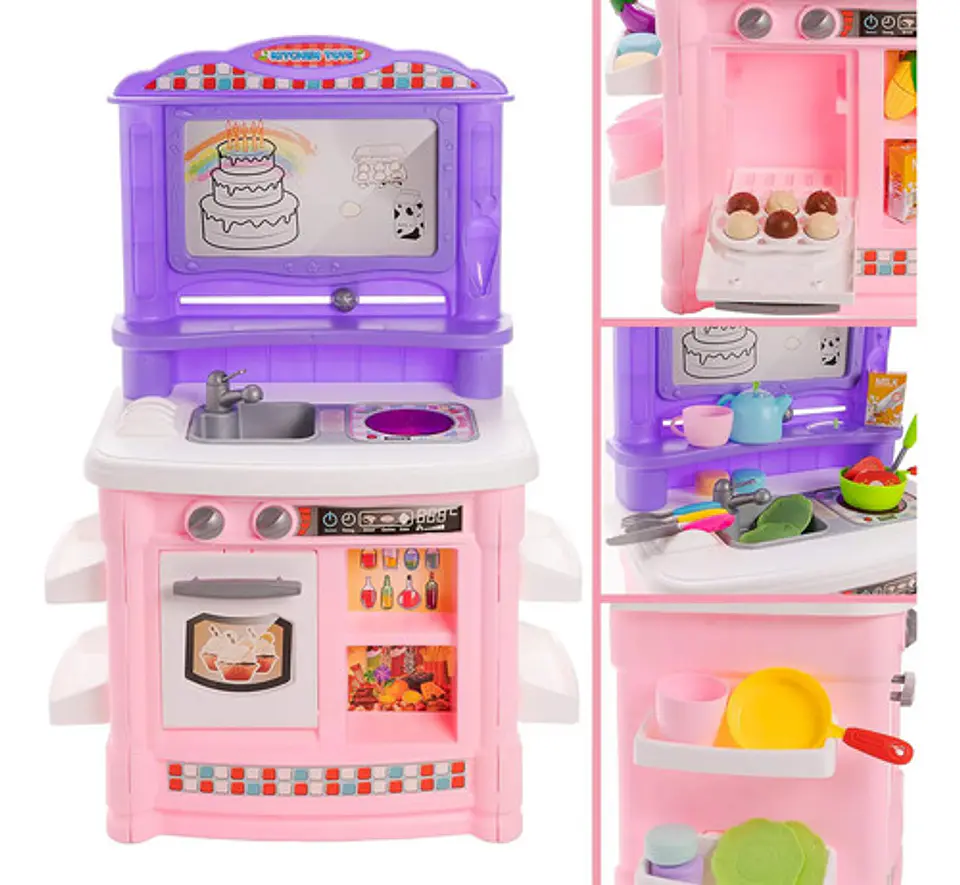 Juguete Cocina Infantil Bile Bl-102a Plástico Con Sonido 35 Accesorios Rosado Rosado Bl-102a 2