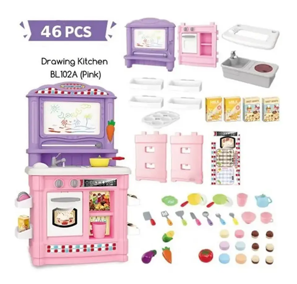 Juguete Cocina Infantil Bile Bl-102a Plástico Con Sonido 35 Accesorios Rosado Rosado Bl-102a 6