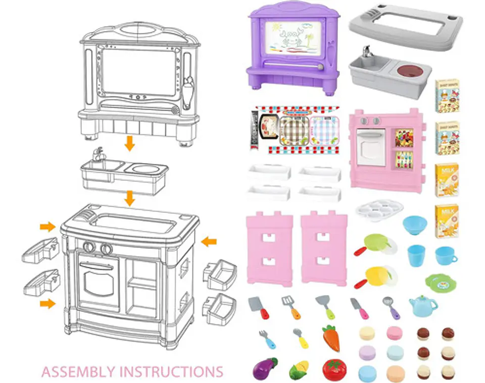 Juguete Cocina Infantil Bile Bl-102a Plástico Con Sonido 35 Accesorios Rosado Rosado Bl-102a 7
