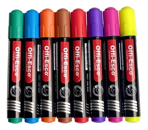 Marcador Permanente Offi-Esco Secado Rápido 8 Colores Punta Biselada