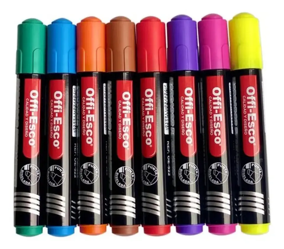 Marcador Permanente Offi-Esco Secado Rápido 8 Colores Punta Biselada 1