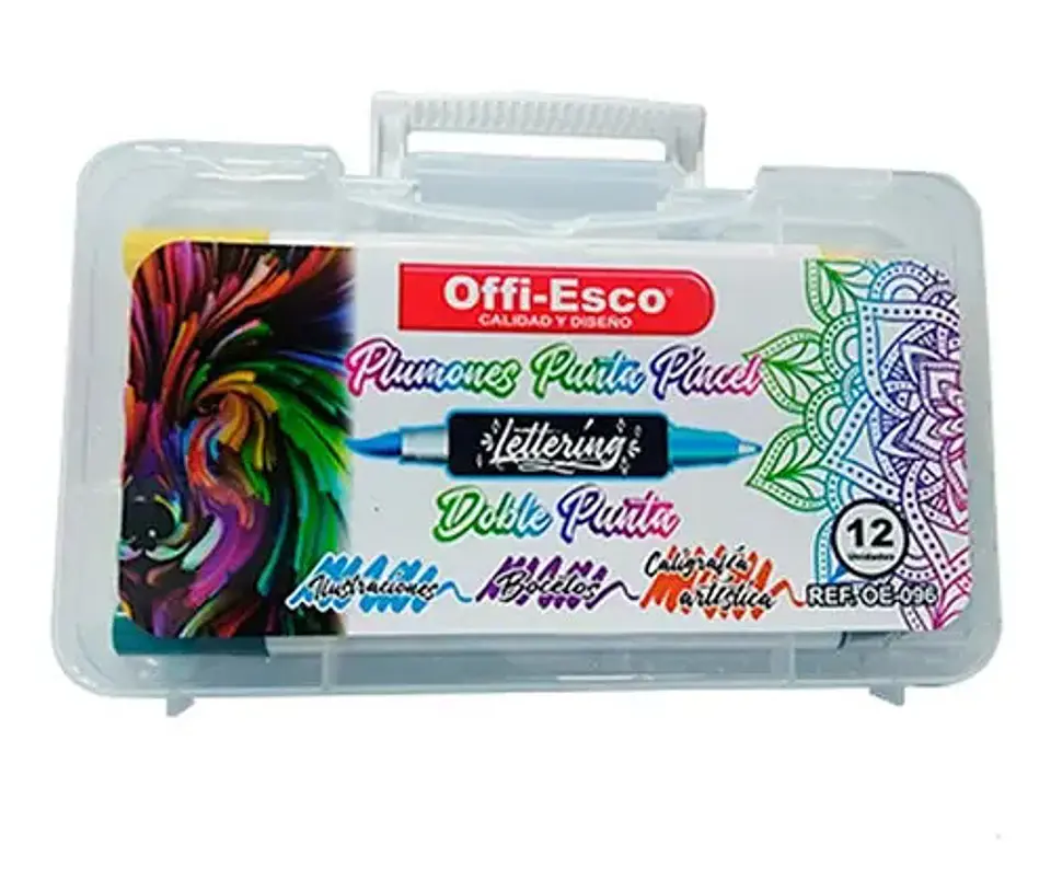 Plumones Doble Punta Pincel Offiesco Alcohol X12 Lettering Papel 2